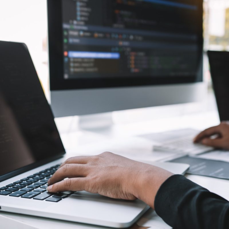 Professional development programmer cooperating meeting programming website working a software in of