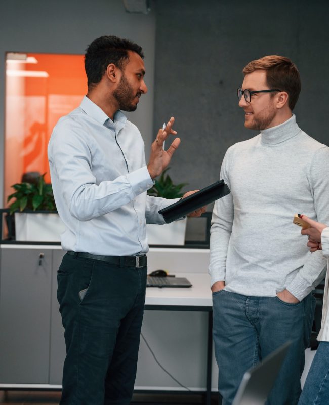 Financial questions. Couple are in the office, getting consulted by a manager