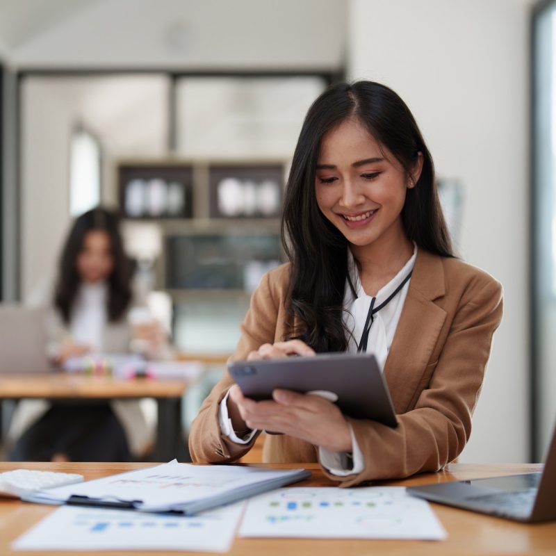 Group of business consultant working management big data and analyze financial document of company