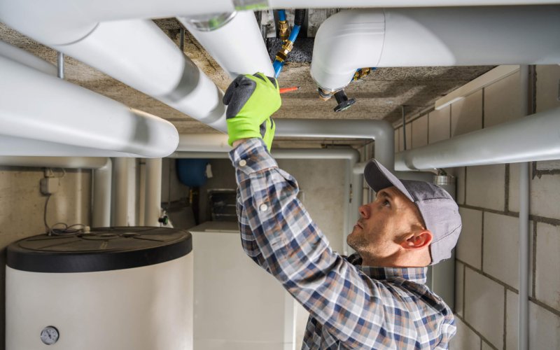 Plumbing Contractor Finishing Sanitary Pipeline Installation