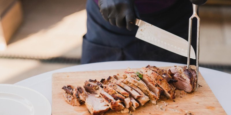 Catering banquet table at the wedding reception.