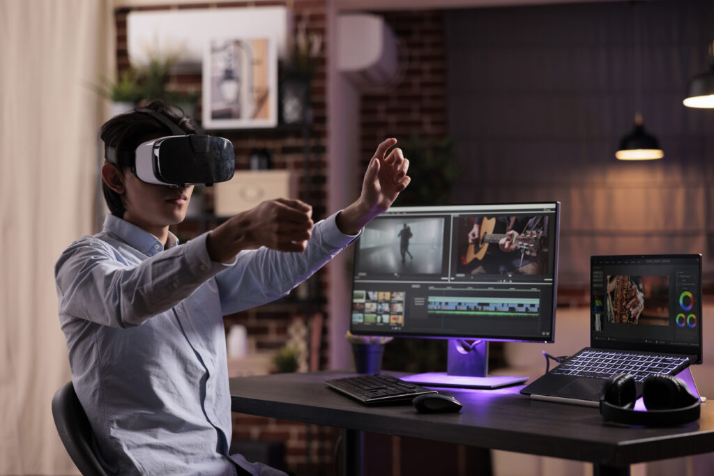 Asian videographer working on media production